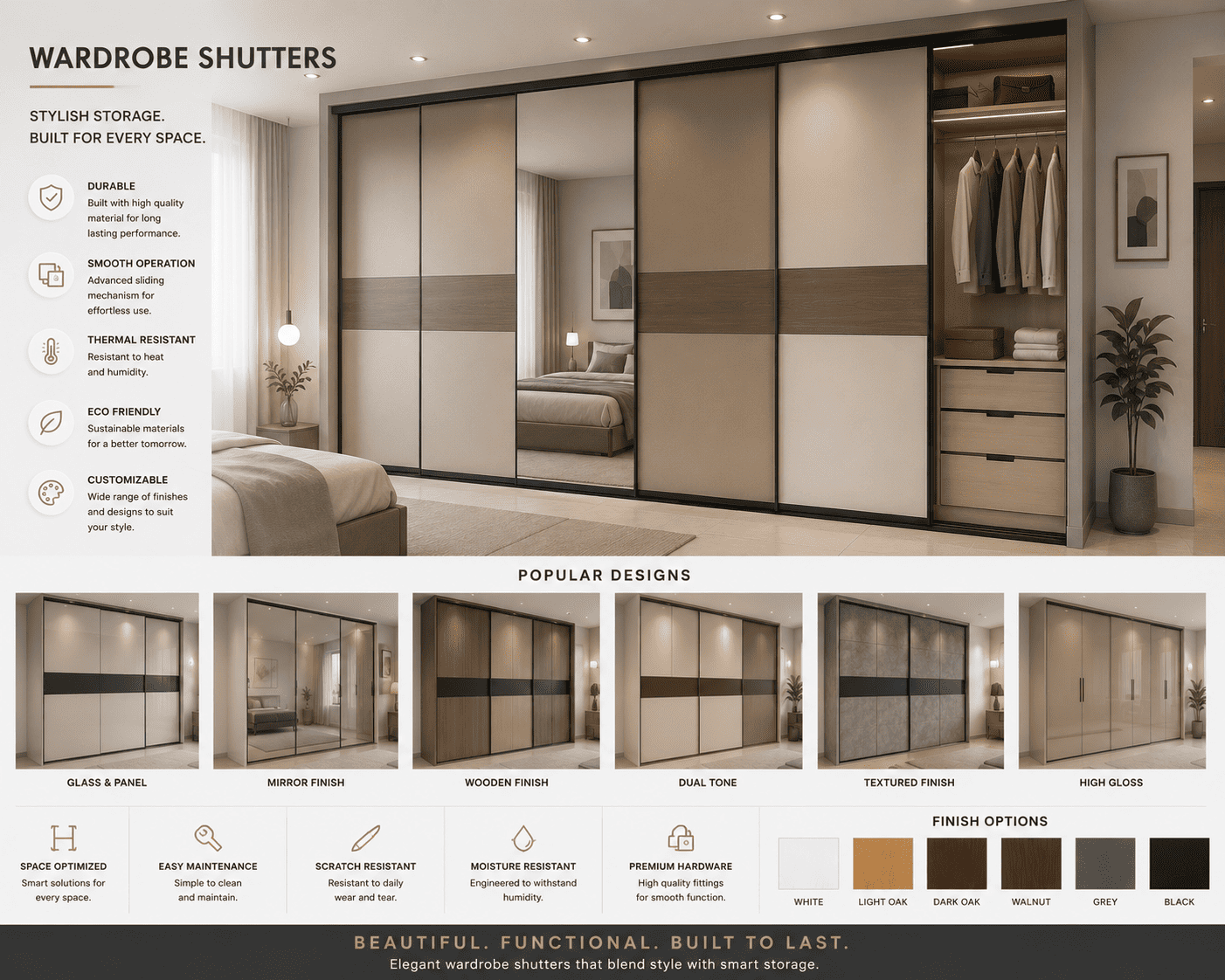 Premium Glass Wardrobe Shutters by Noor e Darpan
